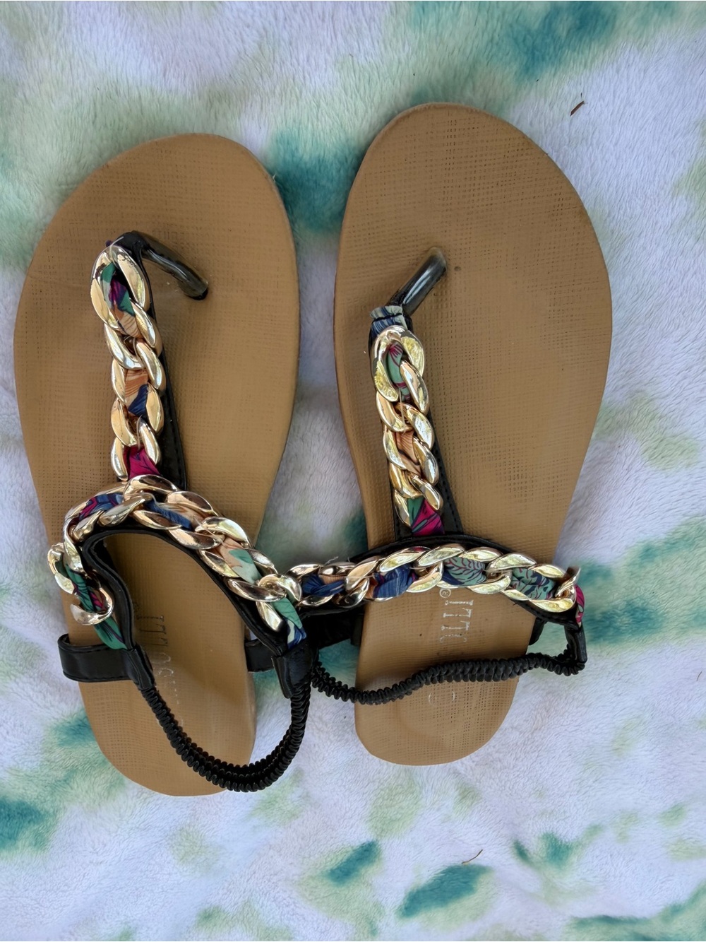 Woven Chain Detail Black Thong Sandals - Women's